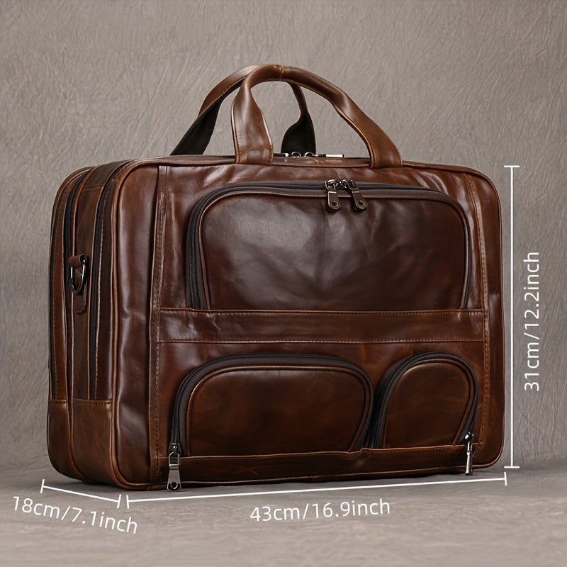 Vintage Leather Briefcase Large Capacity Business Bag Brown