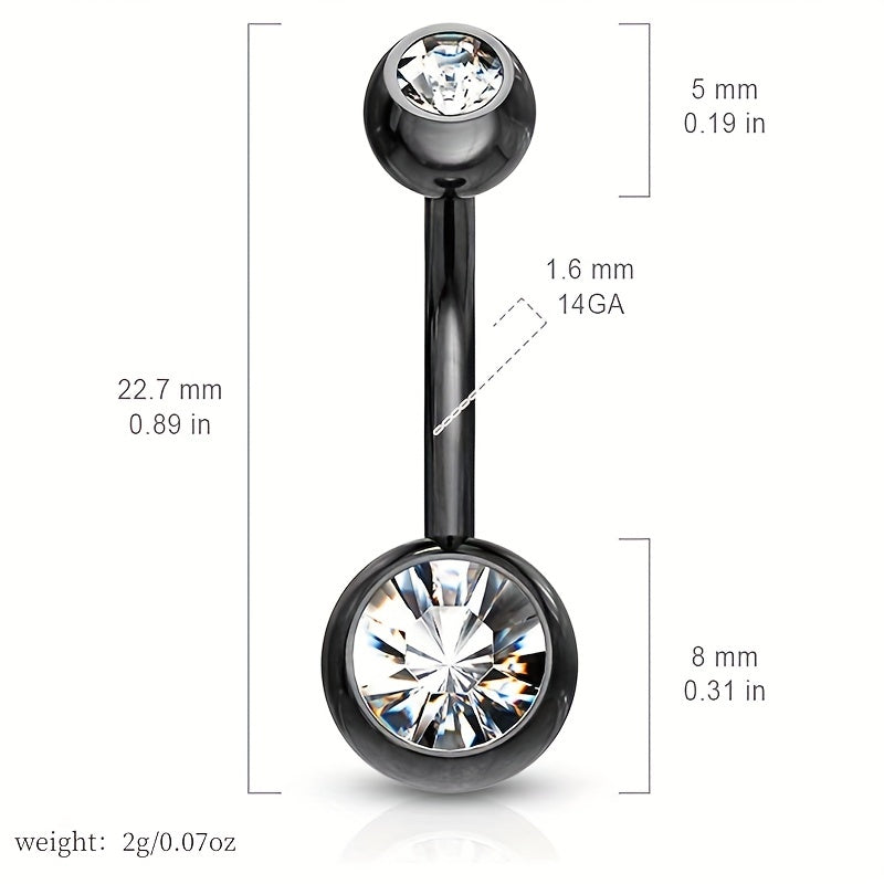 14GA Titanium Steel Double CZ Barbell Belly Button Ring