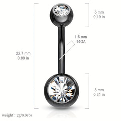 14GA Titanium Steel Double CZ Barbell Belly Button Ring