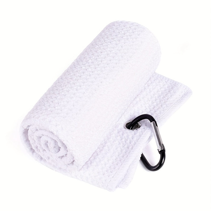 Waffle Pattern Golf Towel with Carabiner Clip - Microfiber Fabric Towel