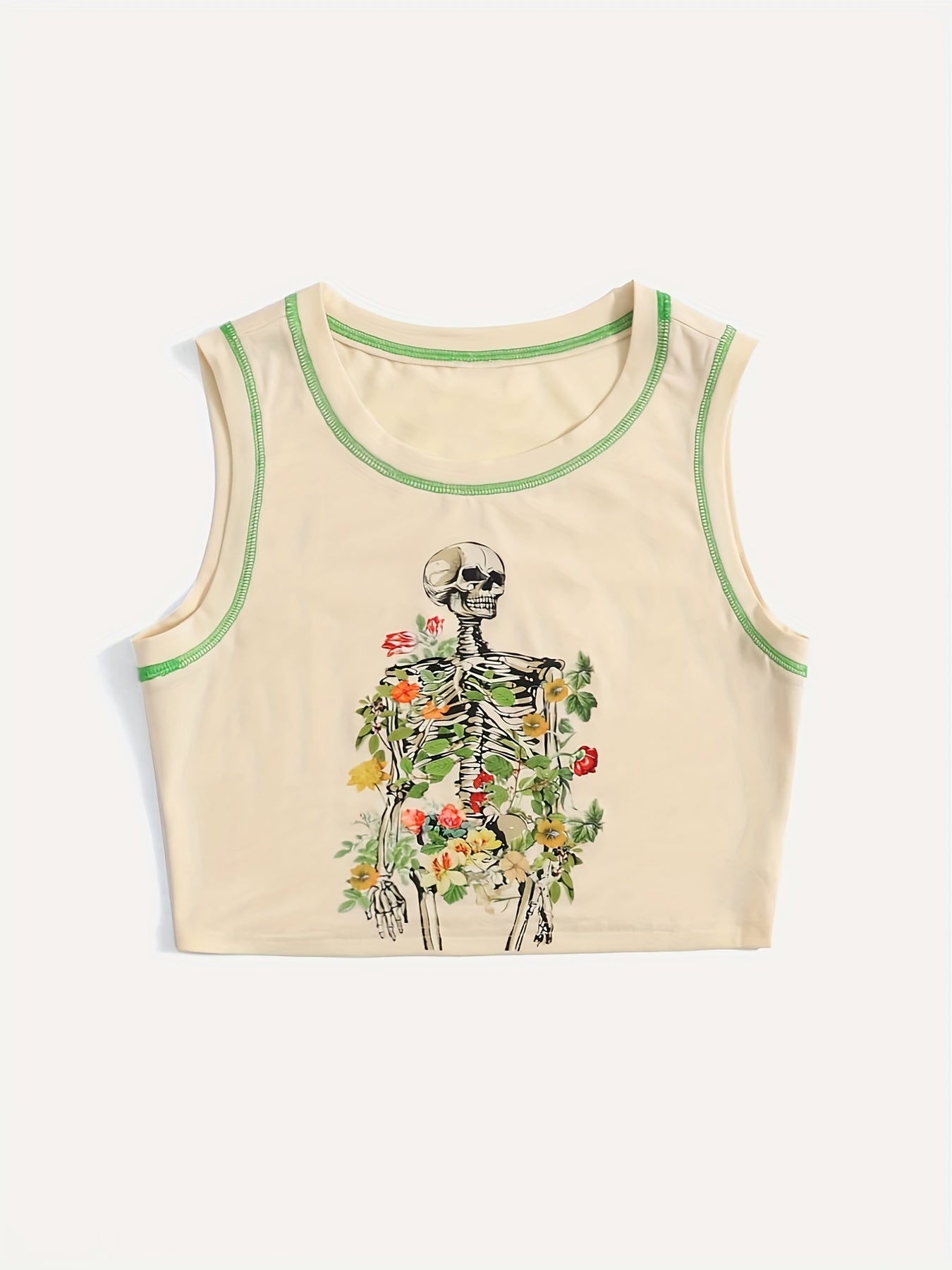 Skull Print Crop Tank Top Y2K Sleeveless Summer Women's Clothing