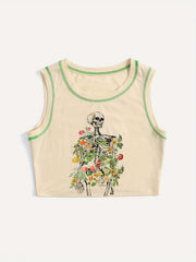 Skull Print Crop Tank Top Y2K Sleeveless Summer Women's Clothing
