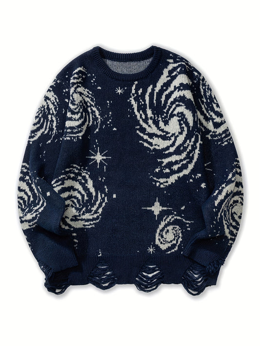 Galaxy Pattern Sweater Men's Casual Warm Crew Neck Pullover for Fall Winter