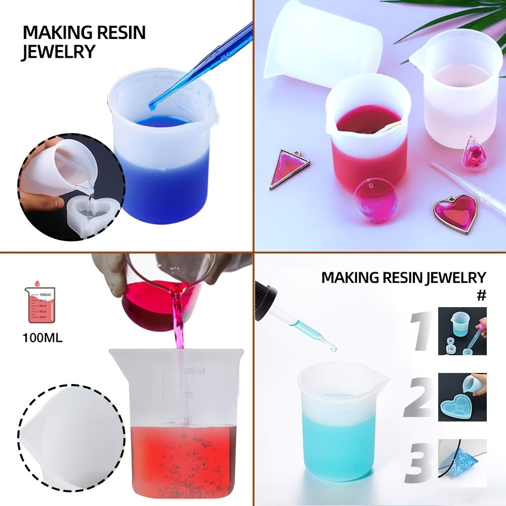 6 Pcs 100mL Silicone Measuring Cups for Epoxy Resin Jewelry Making DIY Glue Tool
