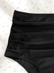 Ruched High Waist Tummy Control Bottom Solid Beach Swimwear