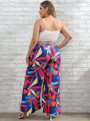  Boho Pants Women's Plus Floral Print Wide Leg Trousers