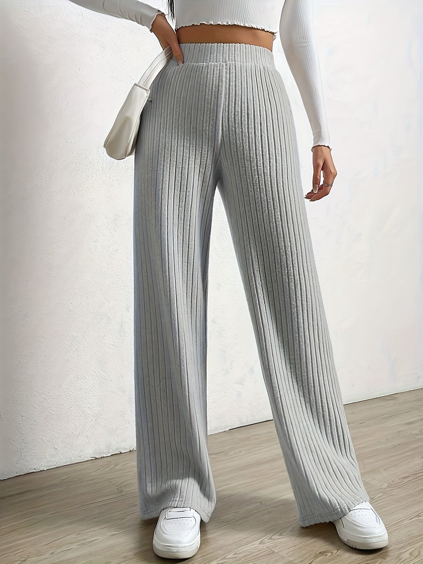 Plus Size Ribbed Knit Wide Leg Pants