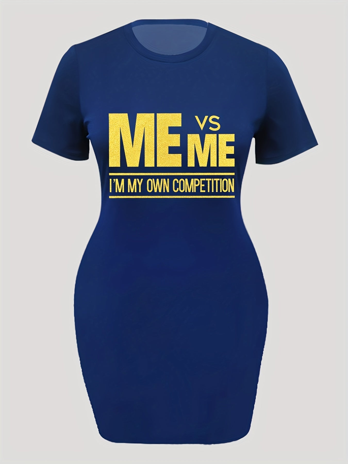  Slogan Print Short Sleeve Round Neck Dress