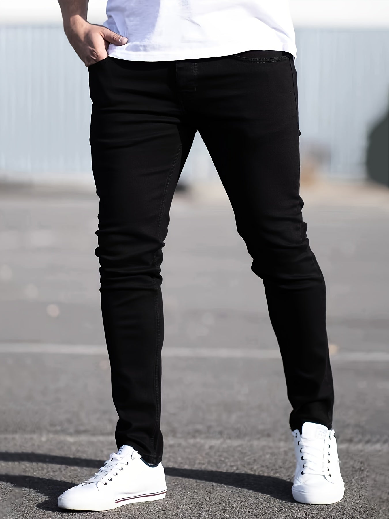 Men's Solid Cotton Denim Pencil Pants