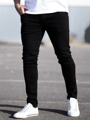 Men's Solid Cotton Denim Pencil Pants