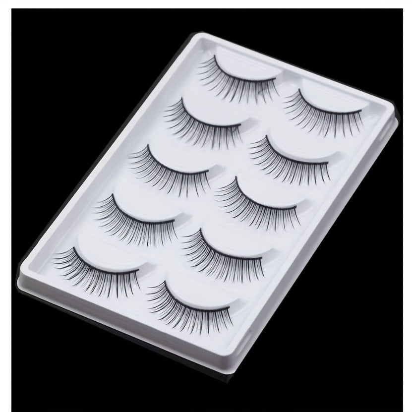 5 Pairs Natural Thick Style False Eyelashes With Glue