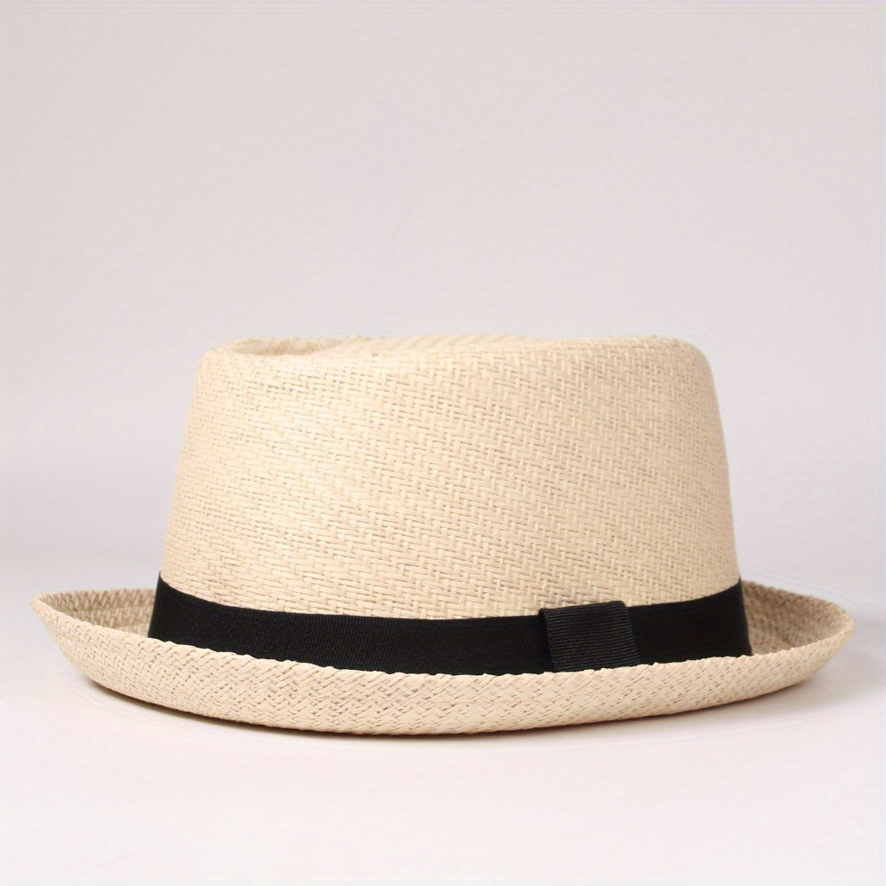 Casual Sunshade Straw Hat With Band for Outdoor Travel Seaside Unisex