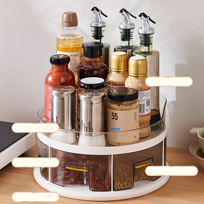 2 Tier Spice Organizer with Divided Bins and Rotating Turntable