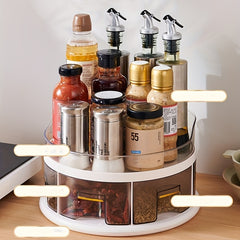 2 Tier Spice Organizer with Divided Bins and Rotating Turntable