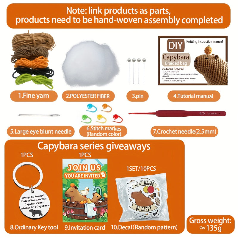 Capybara Crochet Kit for Adults - Christmas Gift, Beginner Craft Set