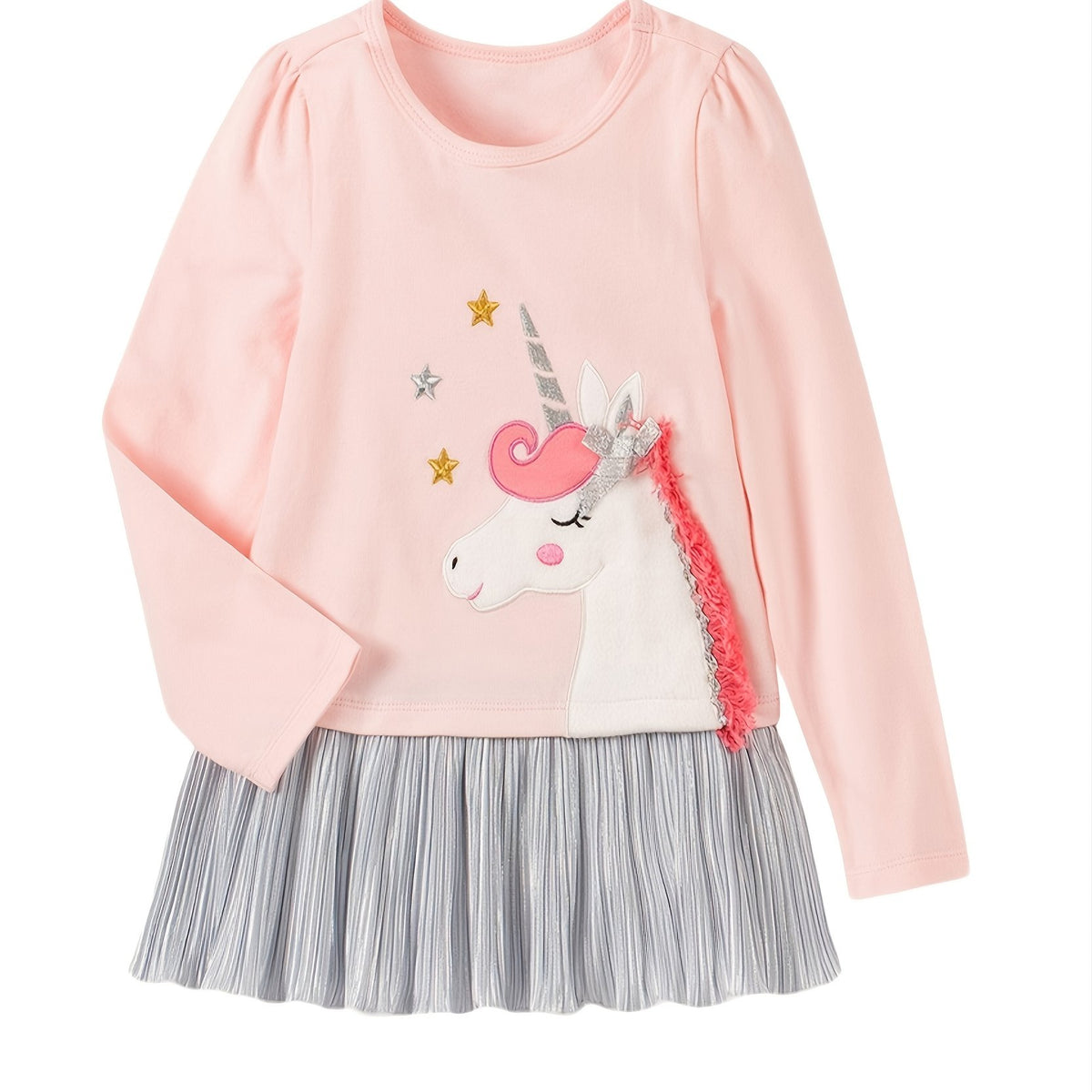 Girls Unicorn Cartoon Print Patchwork Dress