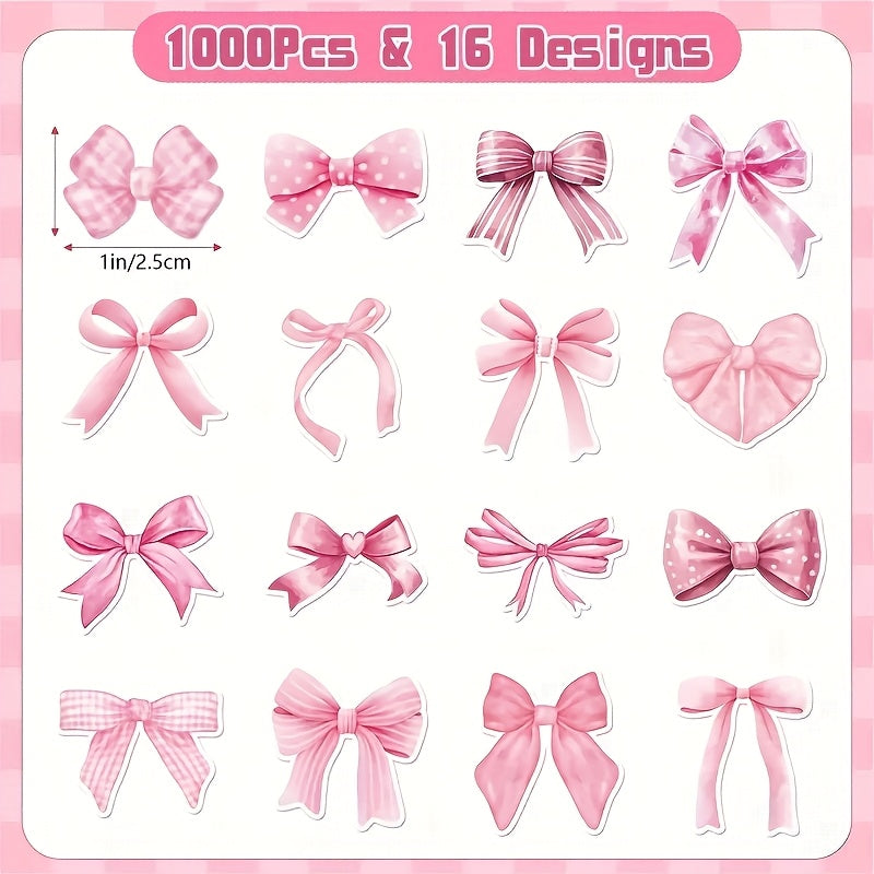 500 Pink Heart Shaped Bow Embroidery Stickers for DIY Decor