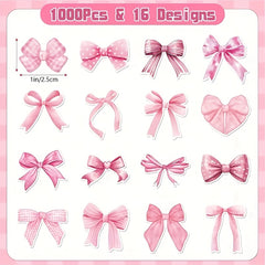 500 Pink Heart Shaped Bow Embroidery Stickers for DIY Decor