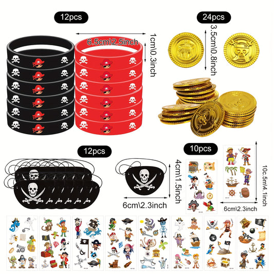 Pirate Party Favors: Coins, Gems, Bracelets, Eye Patch Tattoos