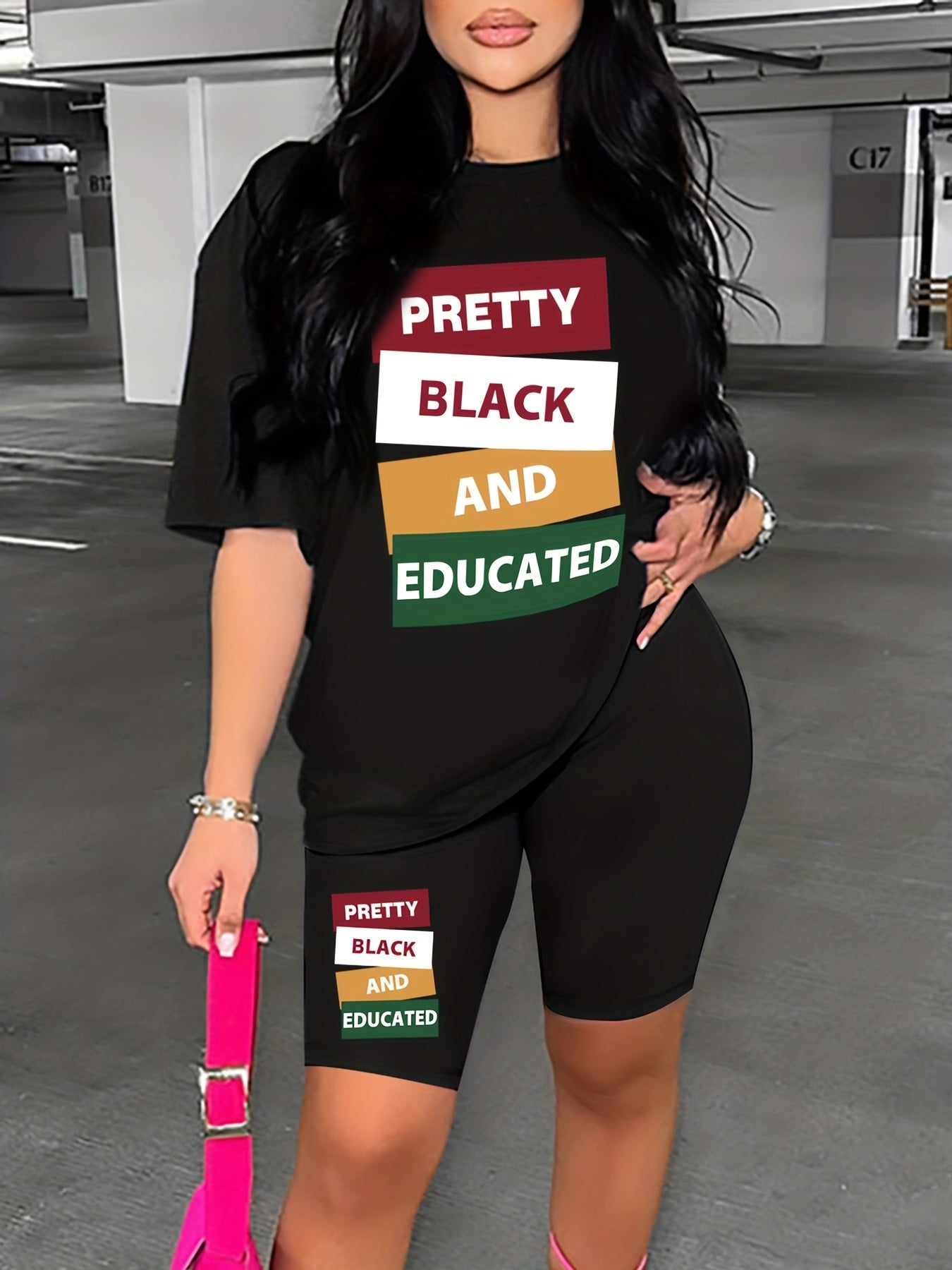 Letter Print 2pc Set Drop Shoulder T Shirt & Shorts
