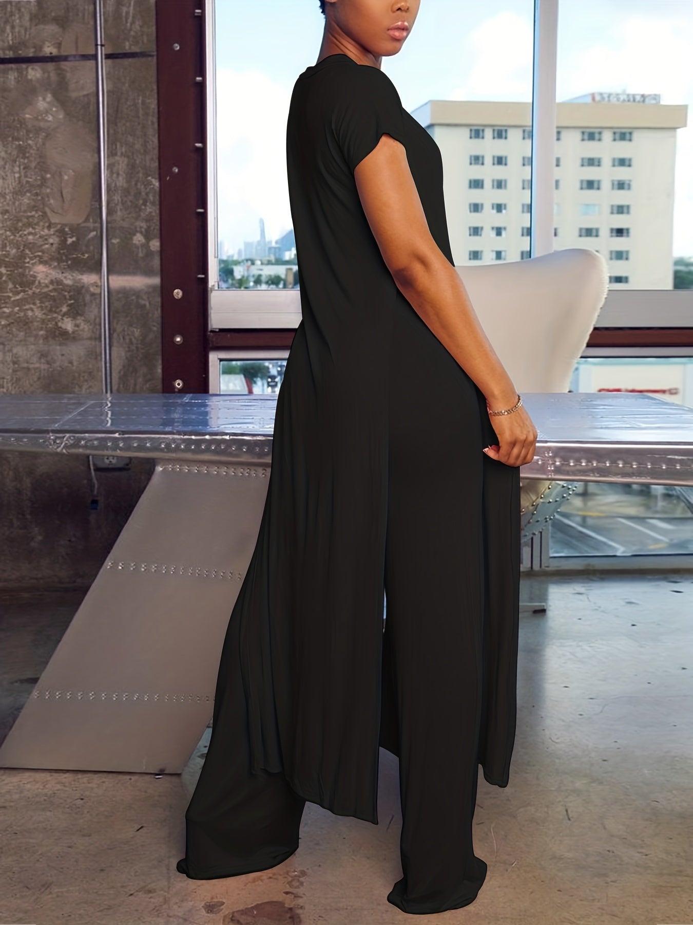 Casual Matching Two piece Set Split T shirt & Wide Leg Pants Outfits