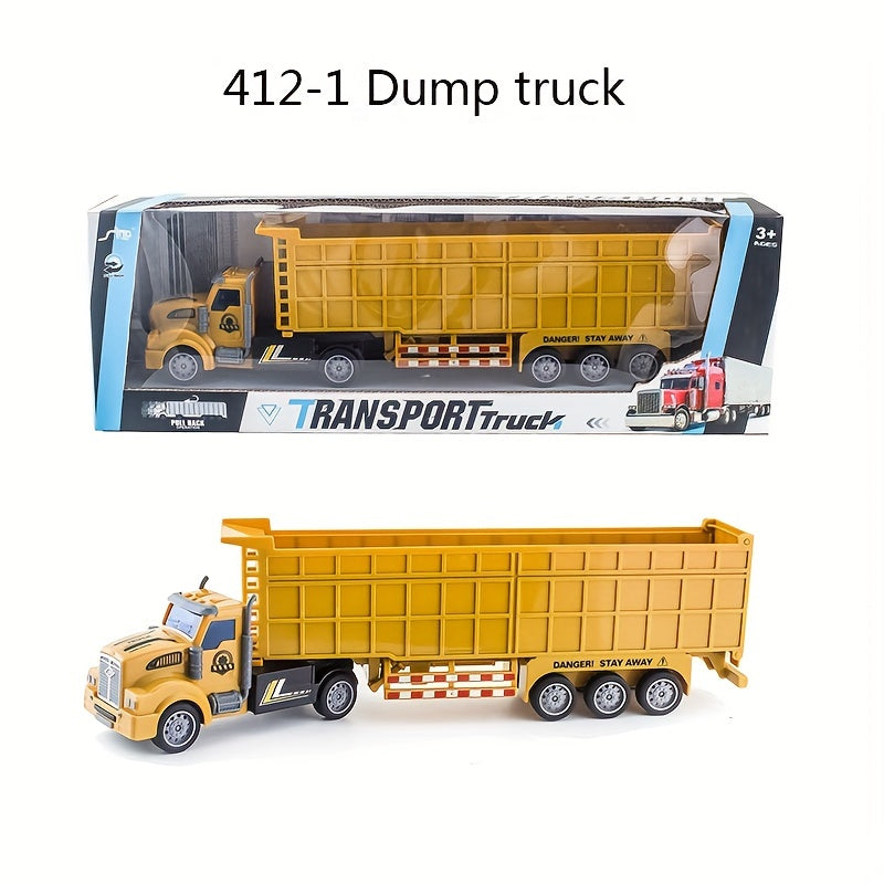 Boys' Pull Back Transport Truck Model Set - Dump, Container, Tank Truck