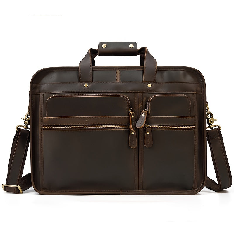Men's Leather Briefcase Large Business Bag Dark Brown