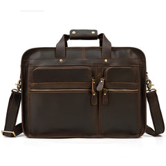 Men's Leather Briefcase Large Business Bag Dark Brown