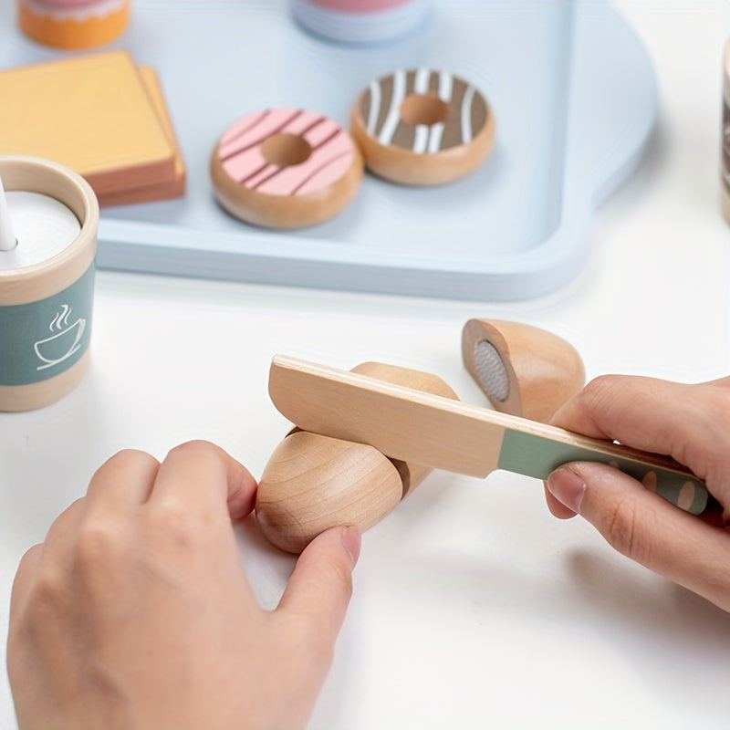 Wooden Pretend Play Food Set for Kids Kitchen Toy with Cuttable Fruit