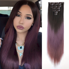 Ombre Clip In Hair Extensions Straight 7PCS