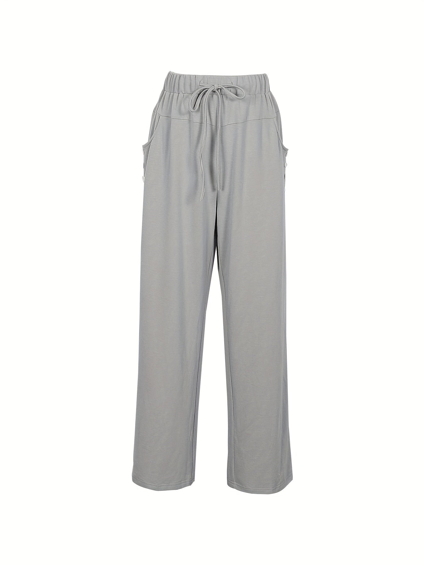  Solid Button Decor Drawstring Pants