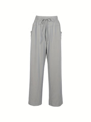  Solid Button Decor Drawstring Pants