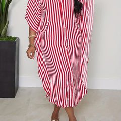  Stripe Print Maxi Shirt Dress
