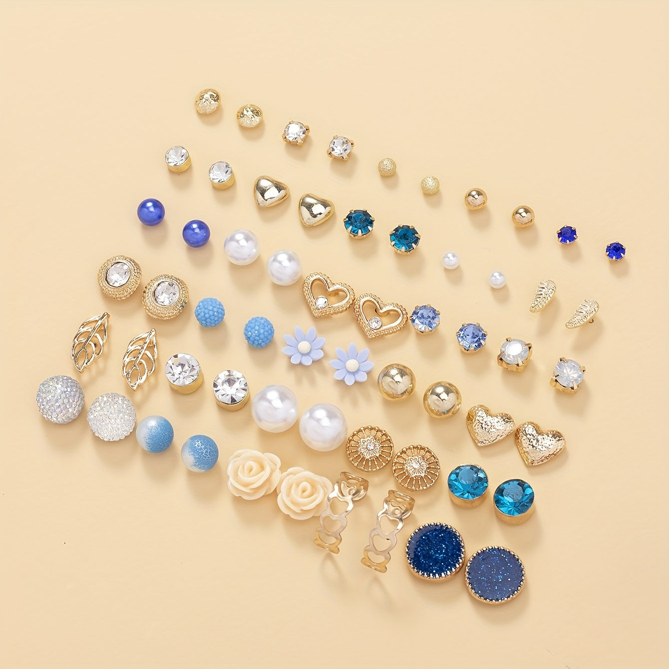30 Pairs Zircon Faux Pearl Stud Earrings Set For Women Girls