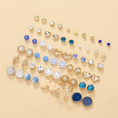 30 Pairs Zircon Faux Pearl Stud Earrings Set For Women Girls