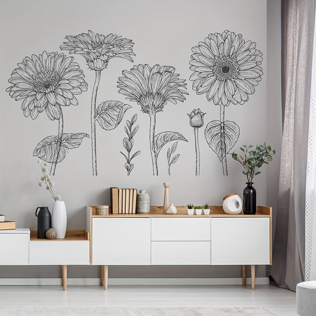 2pcs Daisy Flower Stickers Self-adhesive Removable PVC Wall Decals