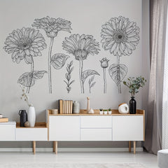 2pcs Daisy Flower Stickers Self-adhesive Removable PVC Wall Decals