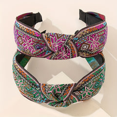 Embroidery Knotted Headband Striped Middle Knot Women's