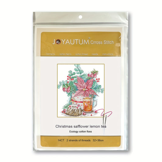 Christmas Cross Stitch 14CT Cloth Bouquet Lemon Tea Flowers DIY