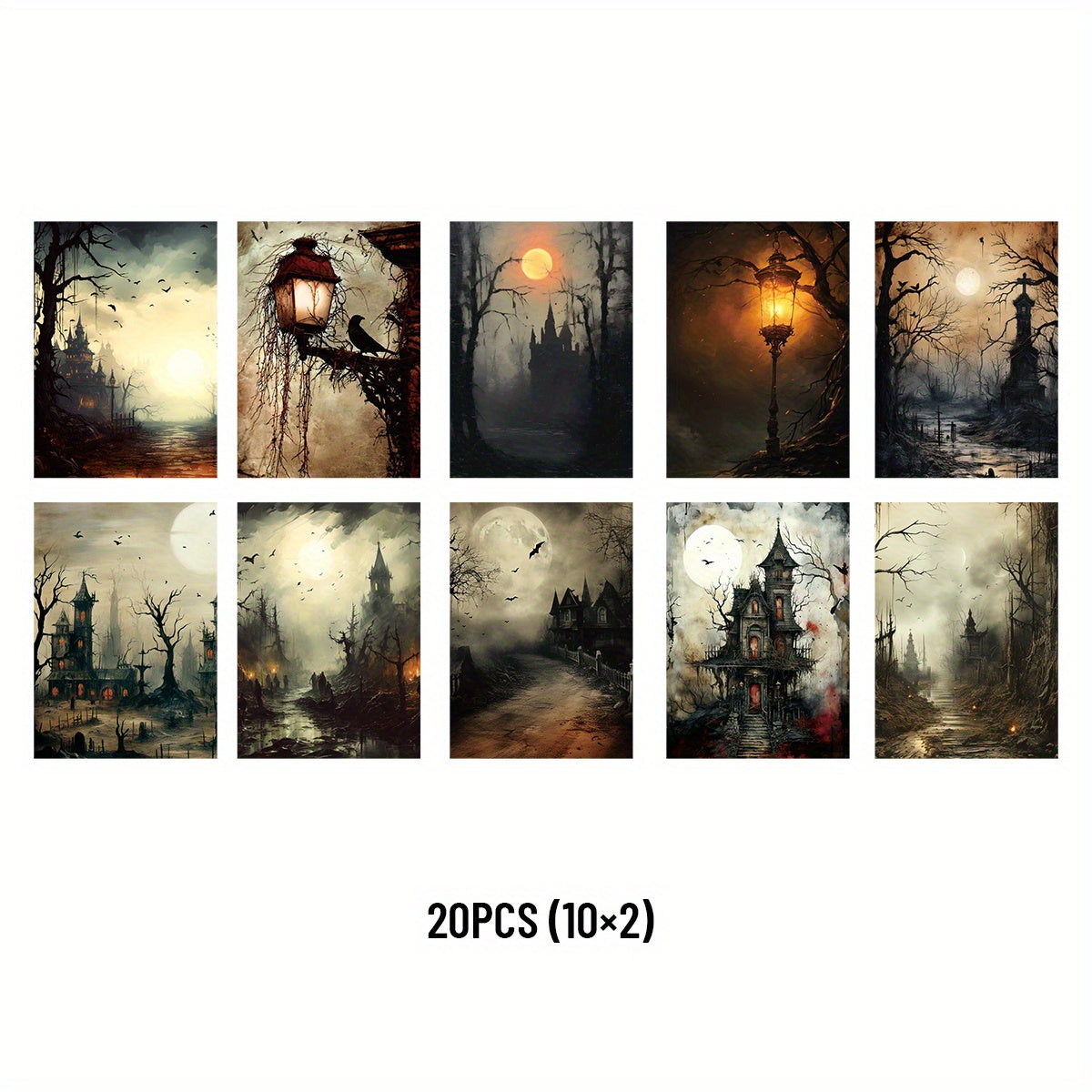 20pcs Dark Theme Retro Magic Abandoned Castle Paper for Decorating