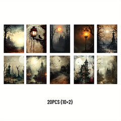 20pcs Dark Theme Retro Magic Abandoned Castle Paper for Decorating