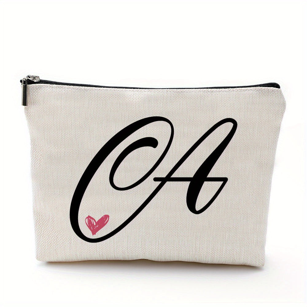 Waterproof Cosmetic Bag with Letter Print and Zippered Closure