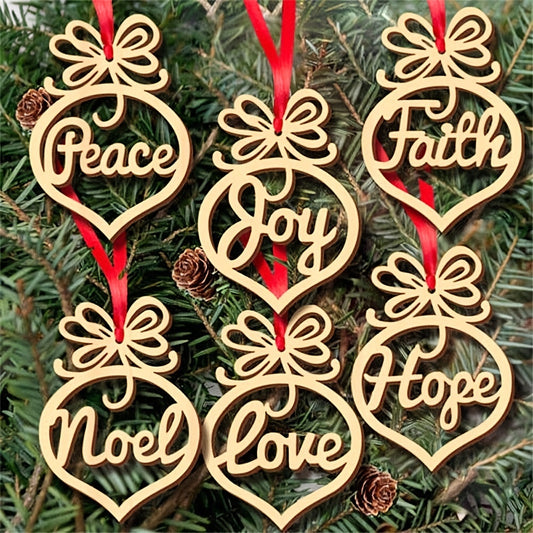 6pcs Heart Wooden Christmas Tree Crafts Ornament