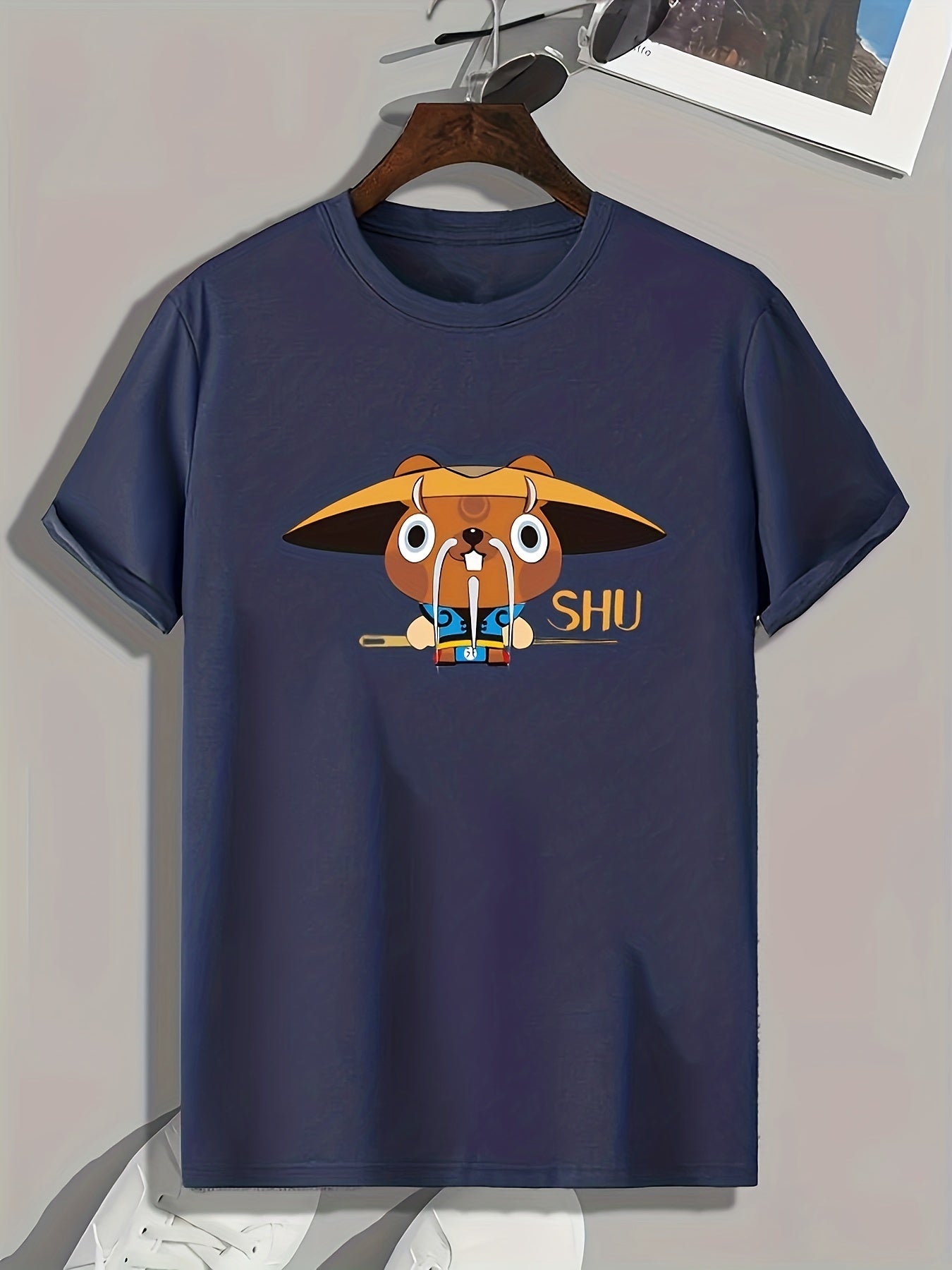 Cartoon Animal Pattern Print Men's Comfy Sports T shirt