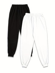 Two Pack High Waisted Sweatpants Solid Drawstring Casual Pants