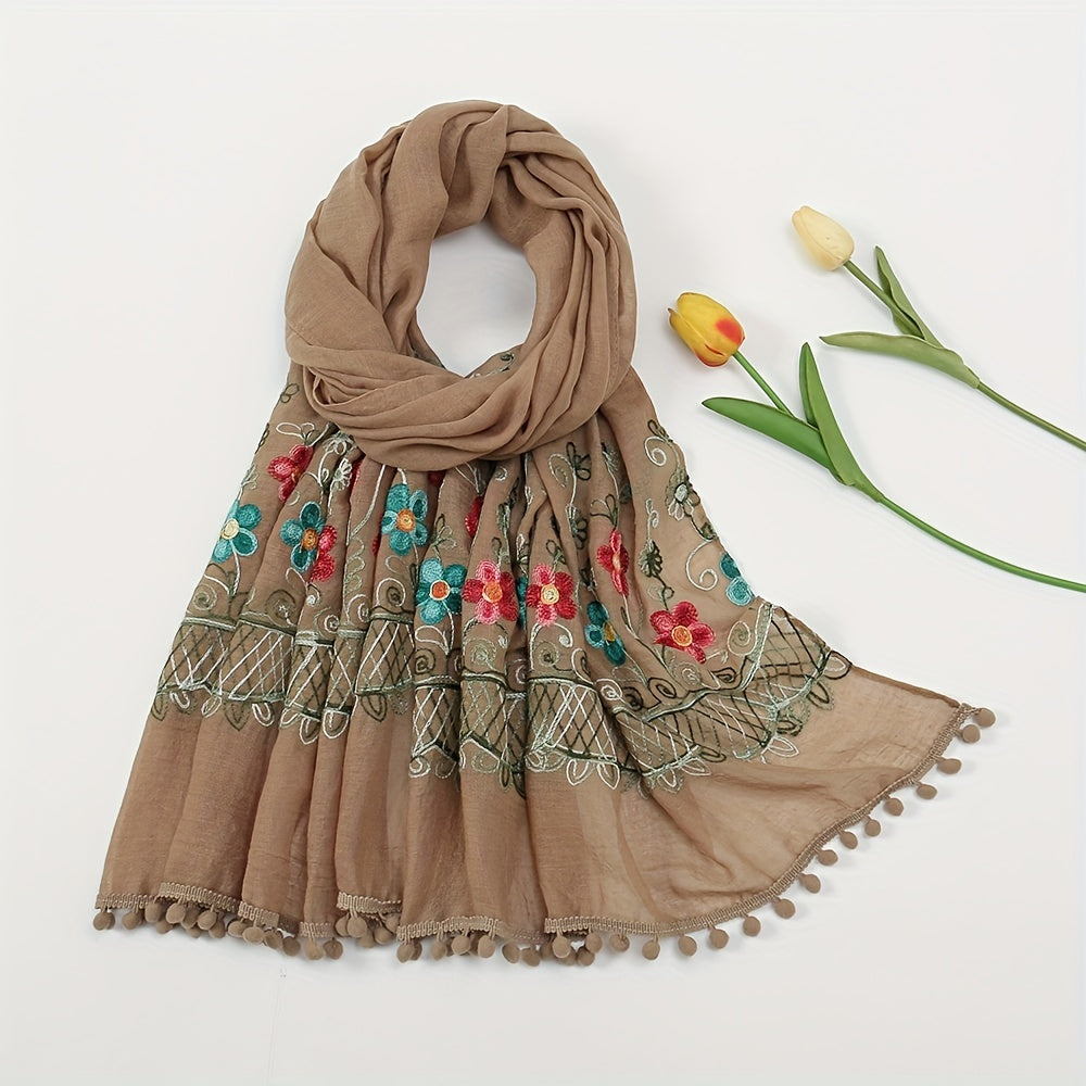 Vintage Flower Embroidery Scarf Boho Tassel Shawl Classic Head Wraps Women Hijab