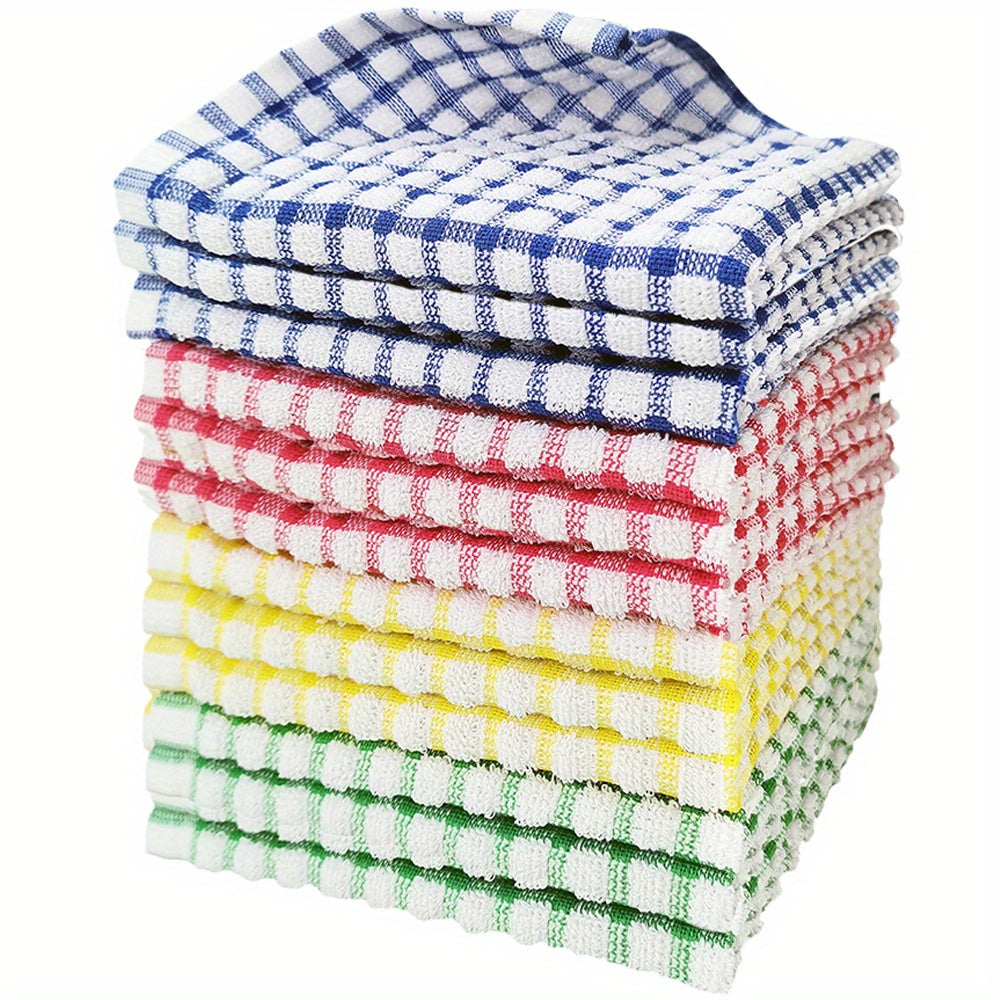 24pcs Waffle Square Dish Cloths Plaid Cleaning Rags Face Towels Kitchen Supplies