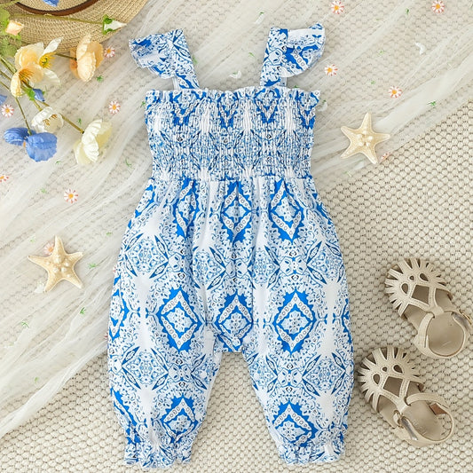Boho Geo Graphic Jumpsuits Baby Girls Suspender Pants