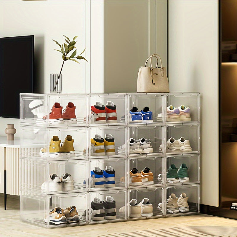Transparent Plastic Shoe Storage Box with Door - Dustproof and Portable