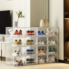 Transparent Plastic Shoe Storage Box with Door - Dustproof and Portable